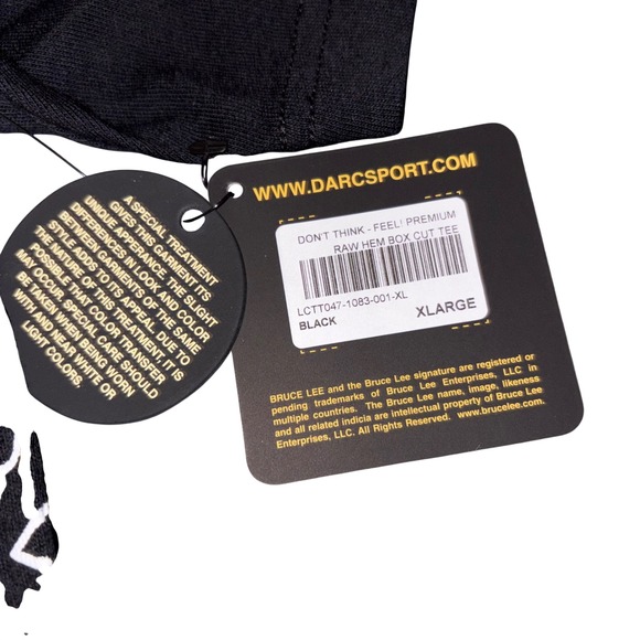 Bruce Lee Darc‎ Sport Tee Black T-Shirt Mens XL Raw Hem Box Cut Cropped 204/1000 - Picture 5 of 6